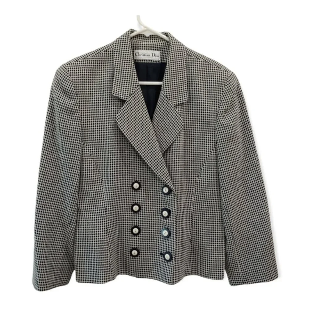 Dior Black & White Houndstooth Double-Breasted Blazer Jacket